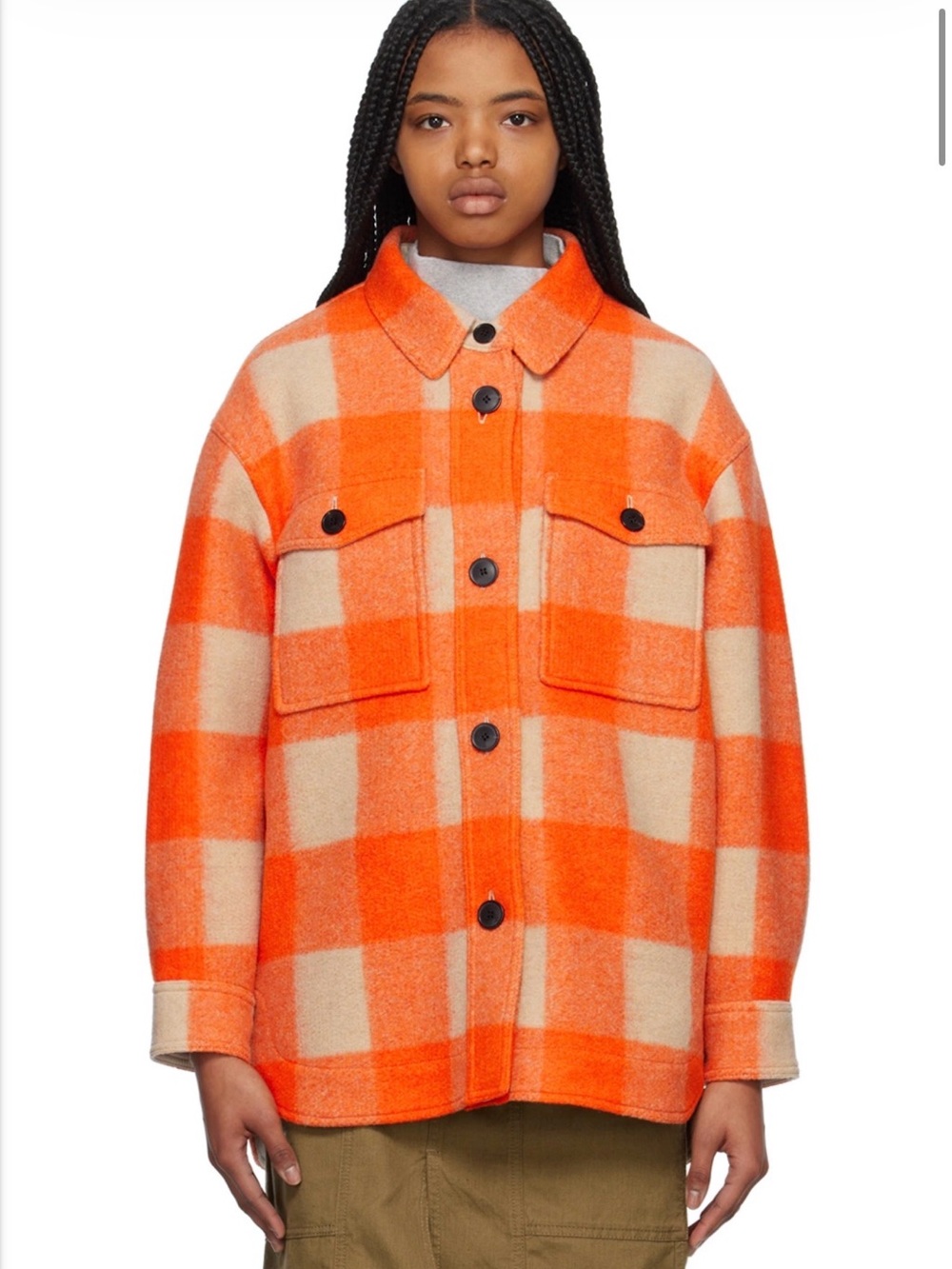 Isabel Marant Etoile Orange & Beige Harveli Jacket / Shacket Size 32 Women’s